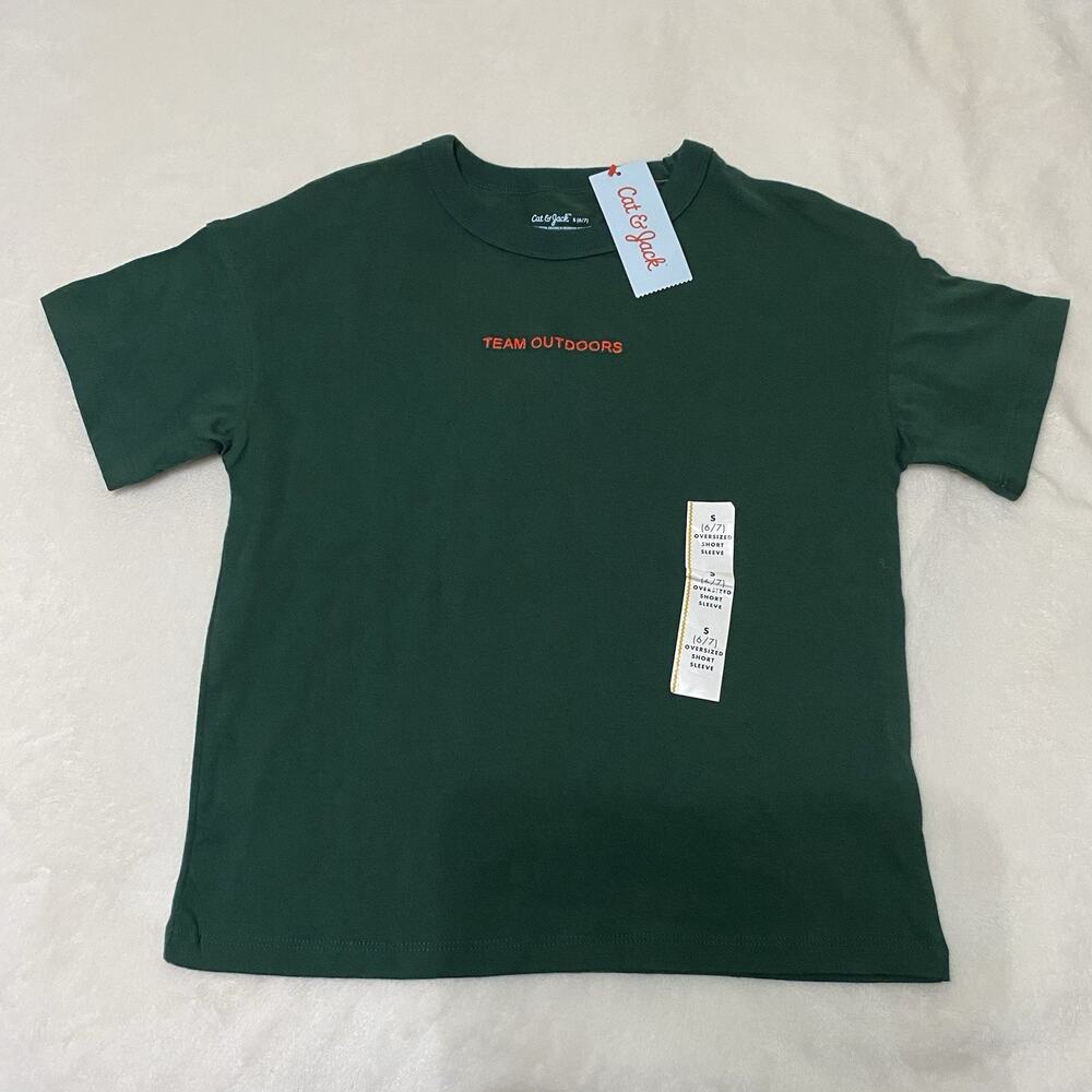 NWT Cat&Jack Green T-shirt Short Sleeve Crew Neck 100% Cotton Size S(6/7)